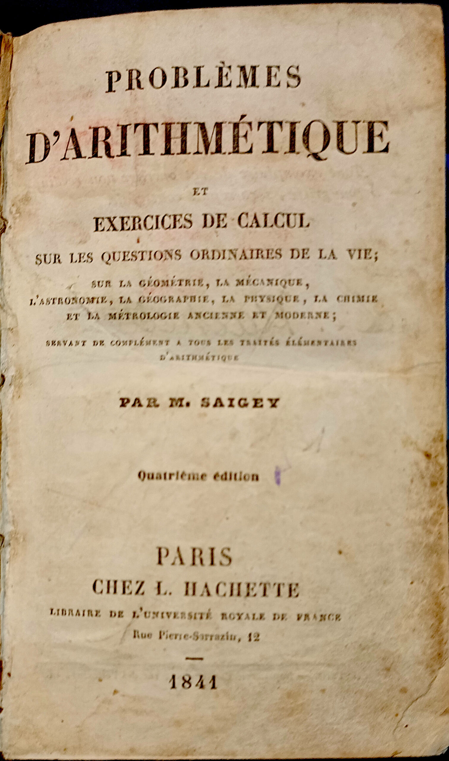 Saigey : Problèmes d'arithmétique et exercices de calcul